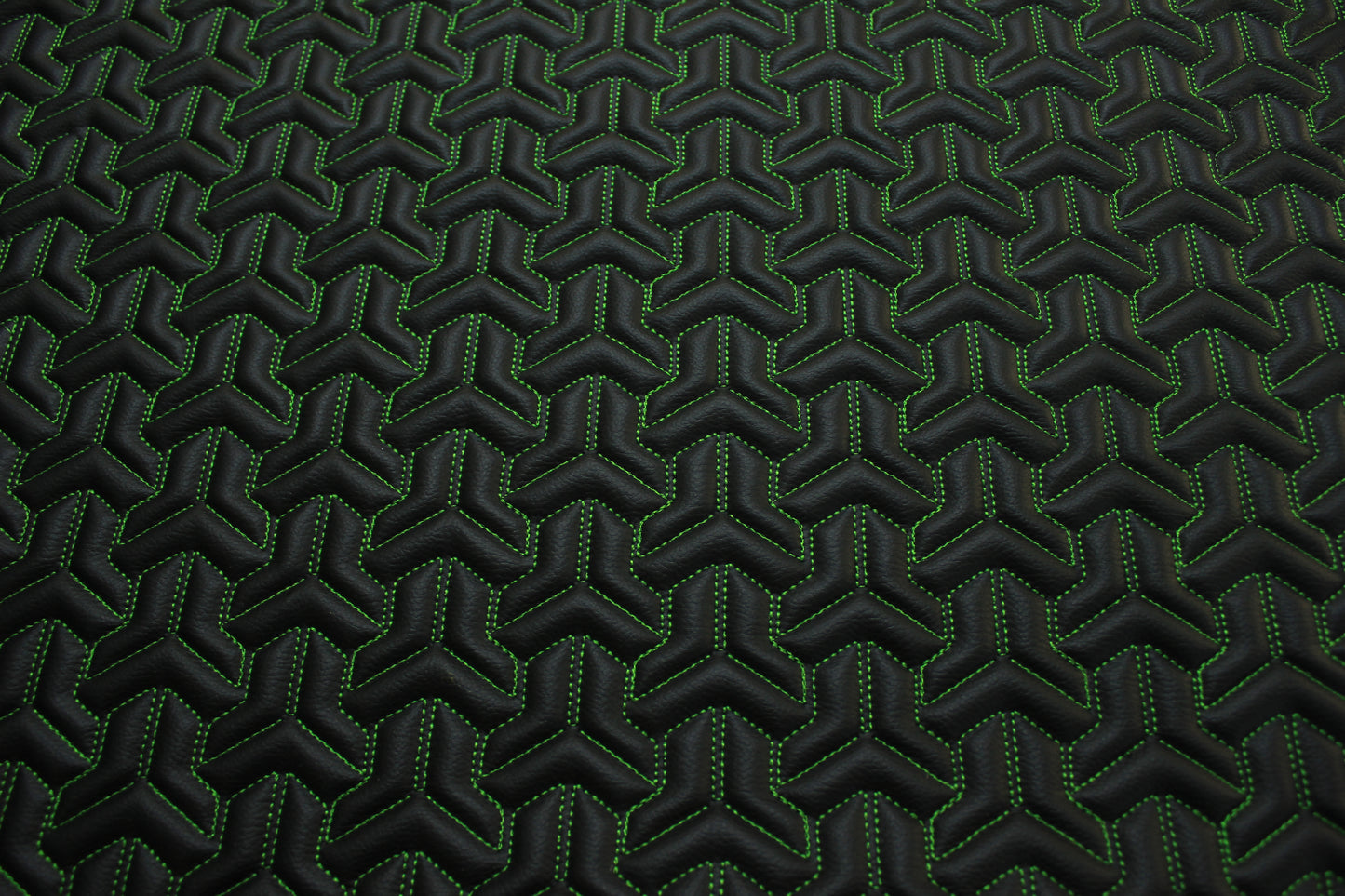Trio Triangle Green Quilted Faux Leather Upholstery Fabric | Foam Backing | Automotive, Marine, Furniture | 140cm (55.1") Wide Mercedes - BMW - VW