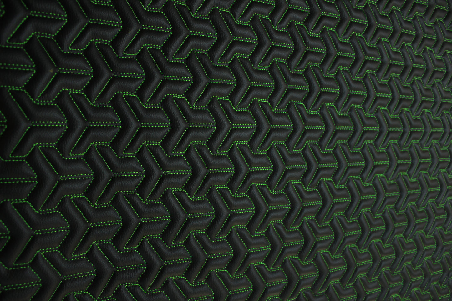 Trio Triangle Green Quilted Faux Leather Upholstery Fabric | Foam Backing | Automotive, Marine, Furniture | 140cm (55.1") Wide Mercedes - BMW - VW
