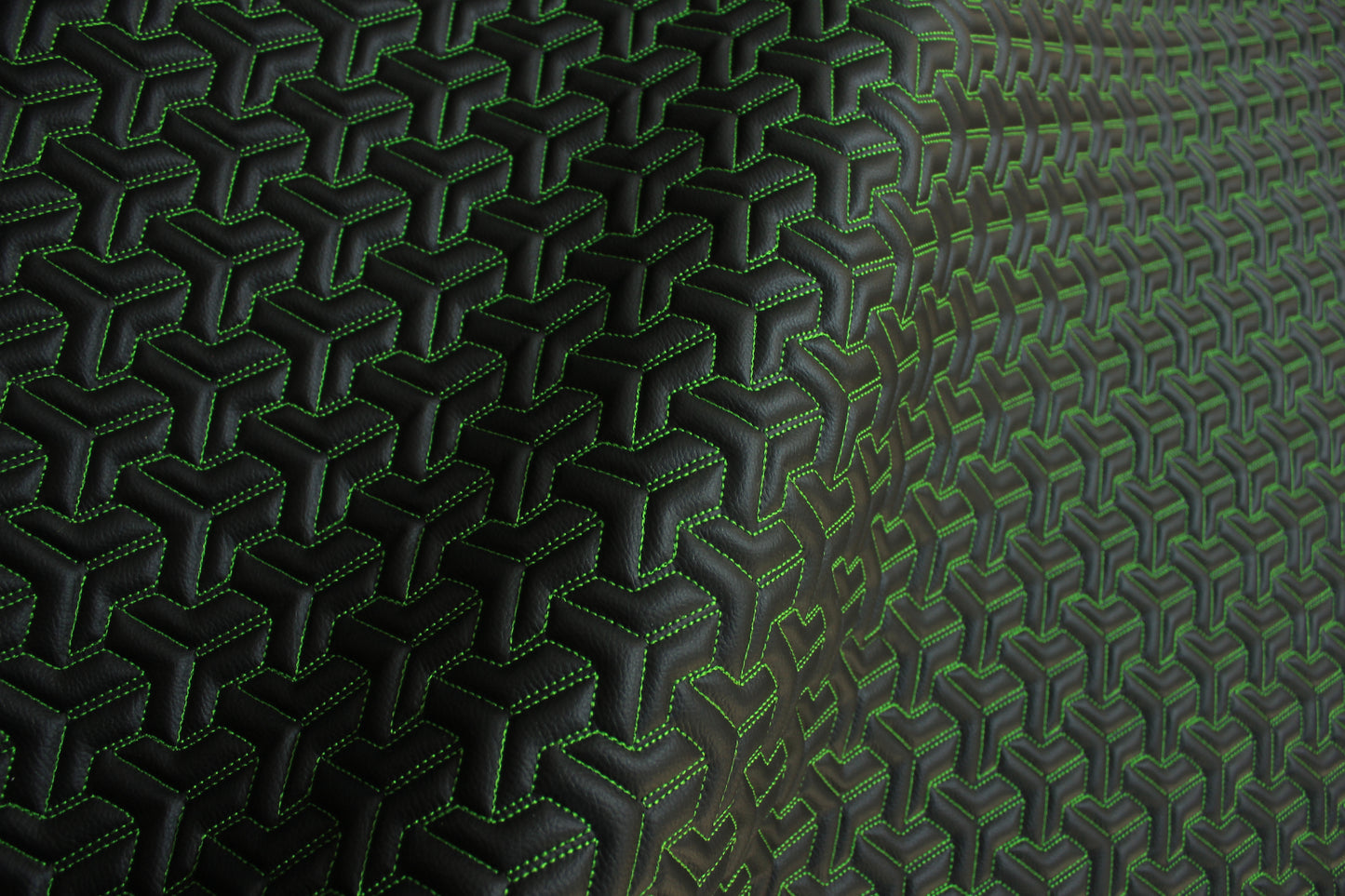 Trio Triangle Green Quilted Faux Leather Upholstery Fabric | Foam Backing | Automotive, Marine, Furniture | 140cm (55.1") Wide Mercedes - BMW - VW