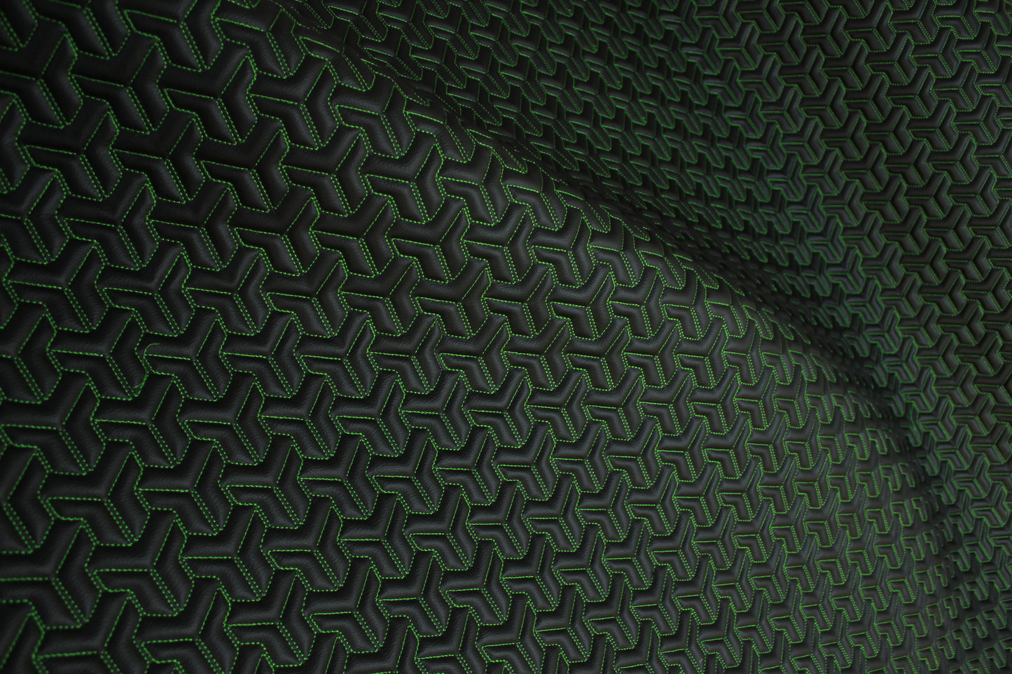 Trio Triangle Green Quilted Faux Leather Upholstery Fabric | Foam Backing | Automotive, Marine, Furniture | 140cm (55.1") Wide Mercedes - BMW - VW