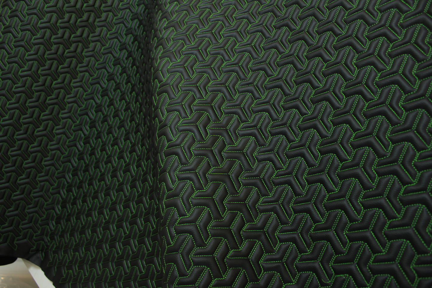 Trio Triangle Green Quilted Faux Leather Upholstery Fabric | Foam Backing | Automotive, Marine, Furniture | 140cm (55.1") Wide Mercedes - BMW - VW
