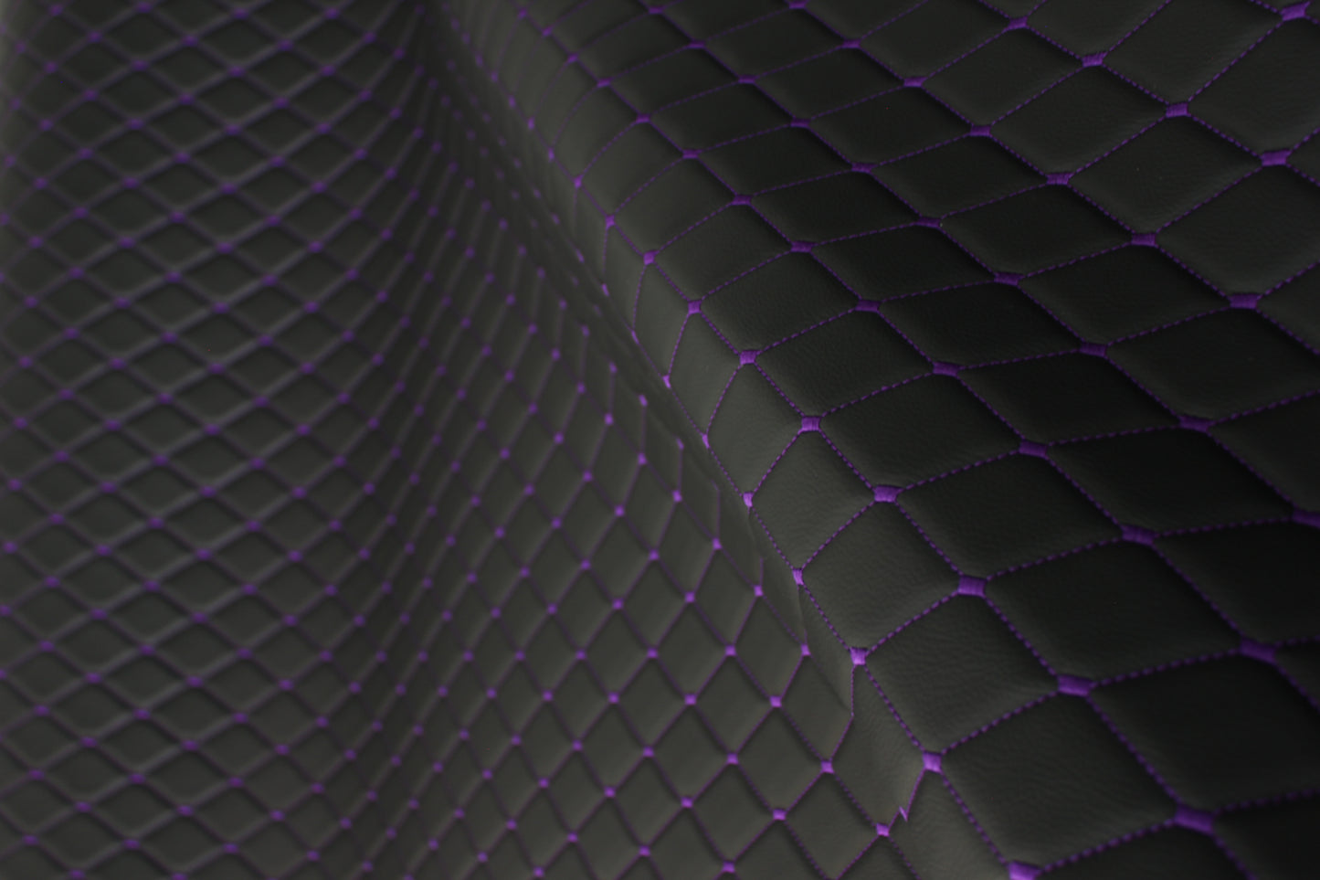 Purple Quilted Black Vinyl Grain Faux Leather Car Upholstery Fabric | 2"x3" - 5x8cm Diamond Stitch with Foam | 140cm & 55.1" Wide | Artificial Leather