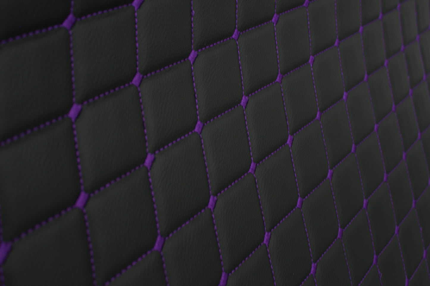 Purple Quilted Black Vinyl Grain Faux Leather Car Upholstery Fabric | 2"x3" - 5x8cm Diamond Stitch with Foam | 140cm & 55.1" Wide | Artificial Leather