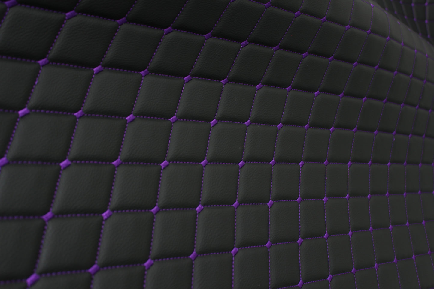 Purple Quilted Black Vinyl Grain Faux Leather Car Upholstery Fabric | 2"x3" - 5x8cm Diamond Stitch with Foam | 140cm & 55.1" Wide | Artificial Leather