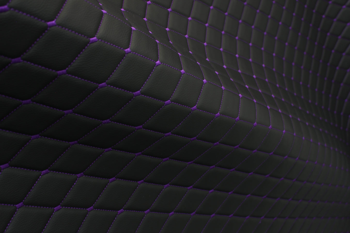 Purple Quilted Black Vinyl Grain Faux Leather Car Upholstery Fabric | 2"x3" - 5x8cm Diamond Stitch with Foam | 140cm & 55.1" Wide | Artificial Leather