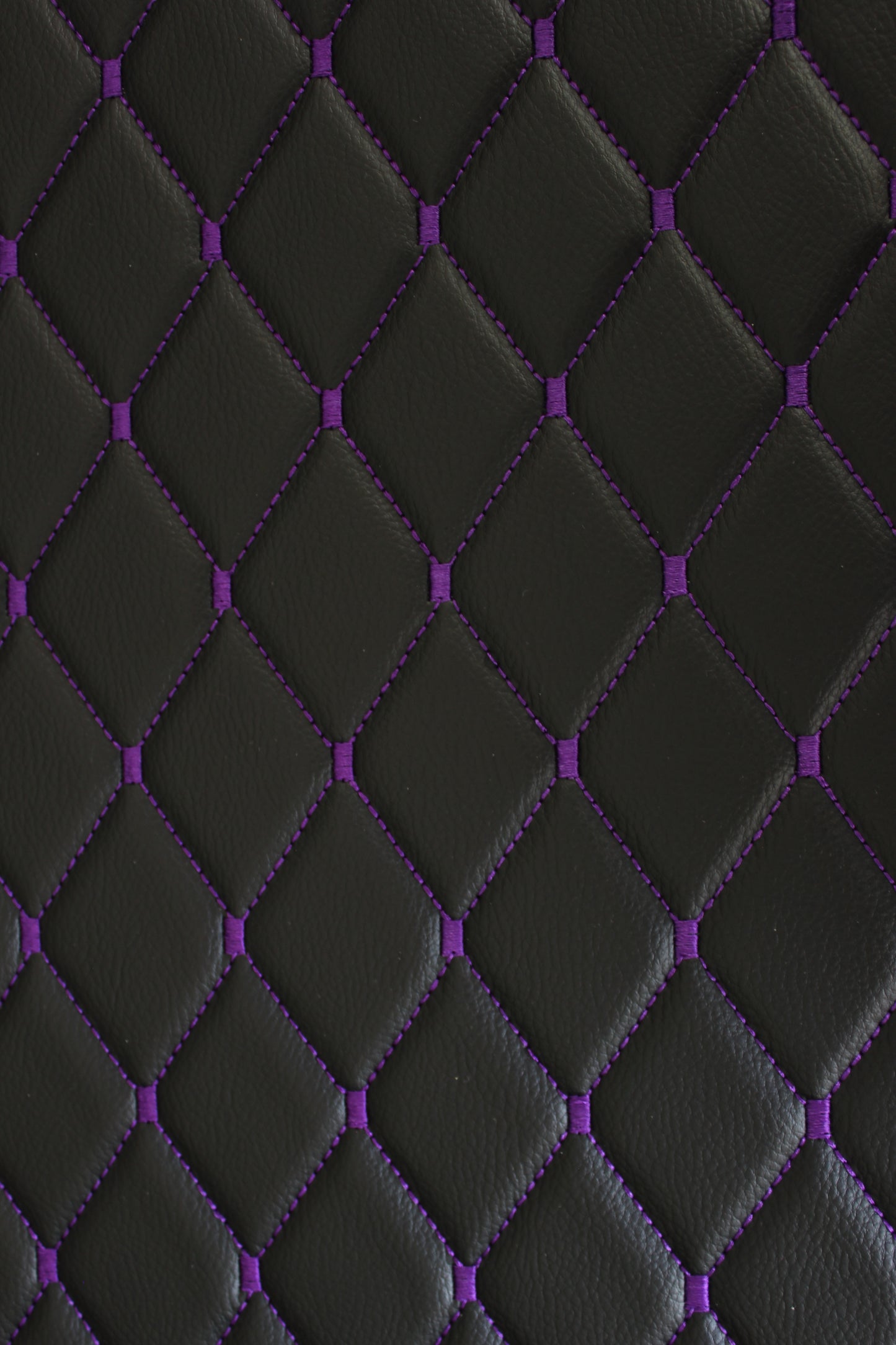 Purple Quilted Black Vinyl Grain Faux Leather Car Upholstery Fabric | 2"x3" - 5x8cm Diamond Stitch with Foam | 140cm & 55.1" Wide | Artificial Leather