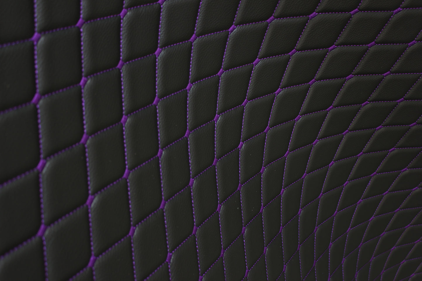 Purple Quilted Black Vinyl Grain Faux Leather Car Upholstery Fabric | 2"x3" - 5x8cm Diamond Stitch with Foam | 140cm & 55.1" Wide | Artificial Leather