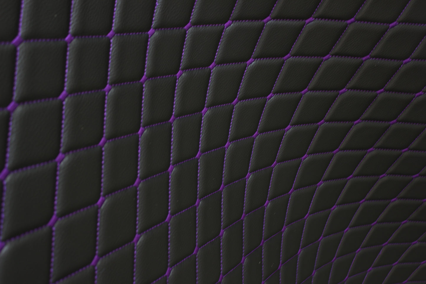 Purple Quilted Black Vinyl Grain Faux Leather Car Upholstery Fabric | 2"x3" - 5x8cm Diamond Stitch with Foam | 140cm & 55.1" Wide | Artificial Leather
