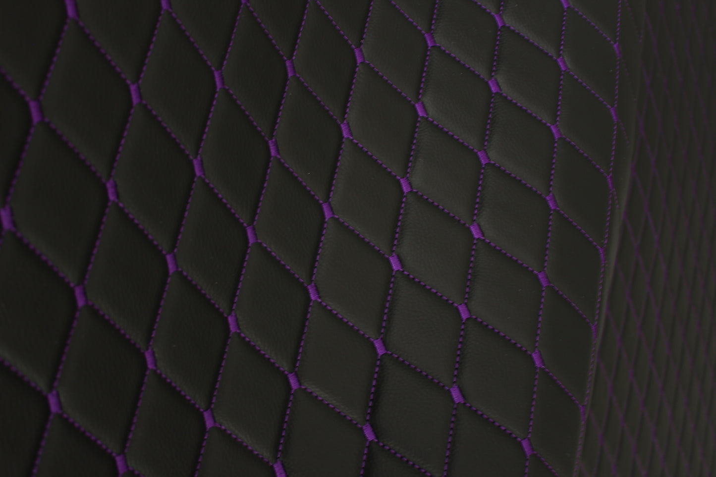 Purple Quilted Black Vinyl Grain Faux Leather Car Upholstery Fabric | 2"x3" - 5x8cm Diamond Stitch with Foam | 140cm & 55.1" Wide | Artificial Leather