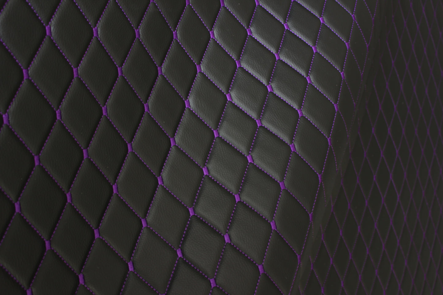 Purple Quilted Black Vinyl Grain Faux Leather Car Upholstery Fabric | 2"x3" - 5x8cm Diamond Stitch with Foam | 140cm & 55.1" Wide | Artificial Leather