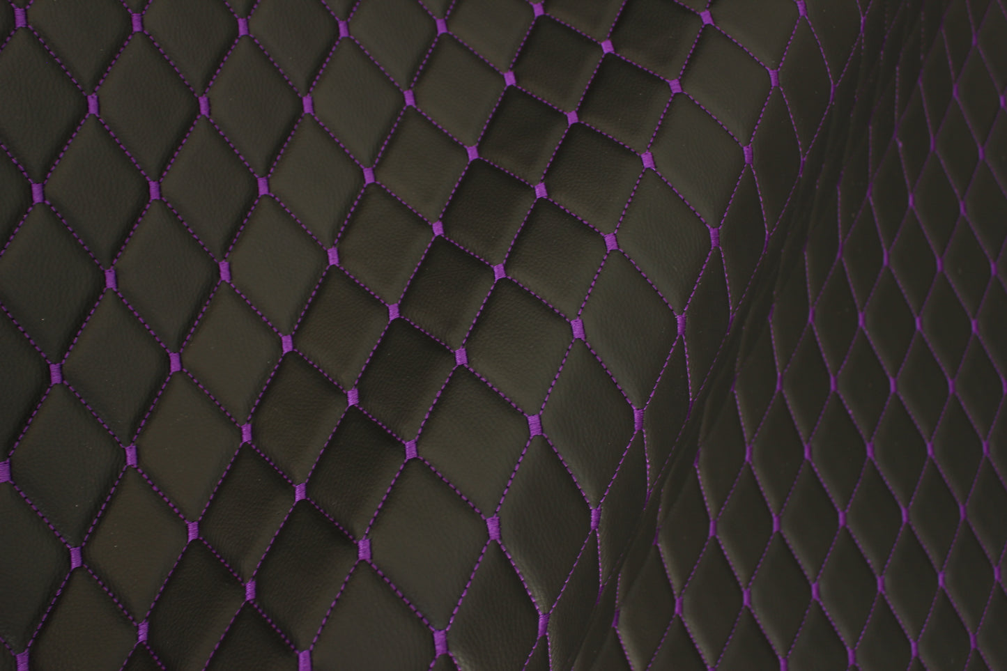Purple Quilted Black Vinyl Grain Faux Leather Car Upholstery Fabric | 2"x3" - 5x8cm Diamond Stitch with Foam | 140cm & 55.1" Wide | Artificial Leather
