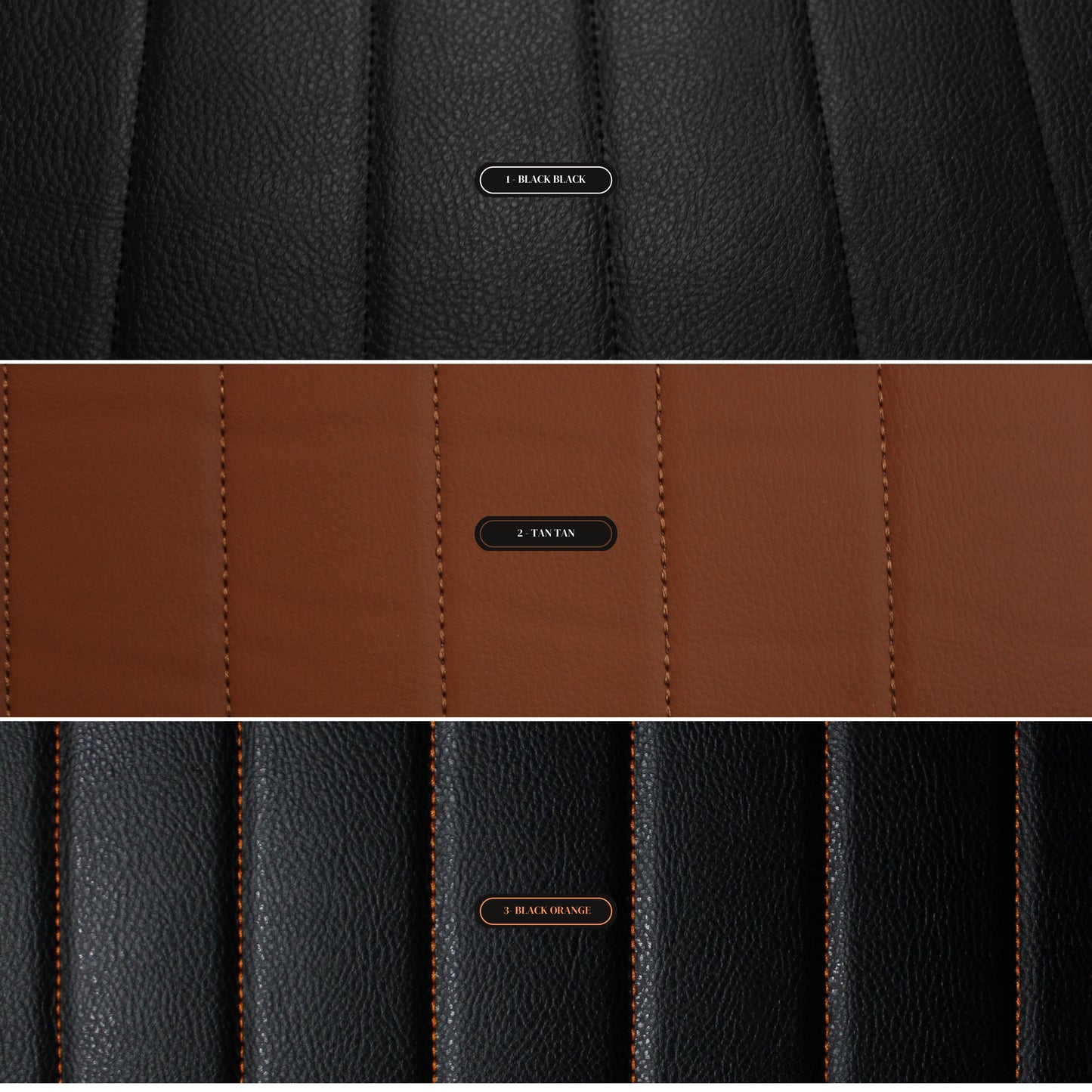 Orange Quilted Black Vinyl Faux Leather Car Upholstery Fabric | 2" x 5cm Pattern Line Stitch with 5mm Foam Backing | 140cm Wide | Automotive Projects