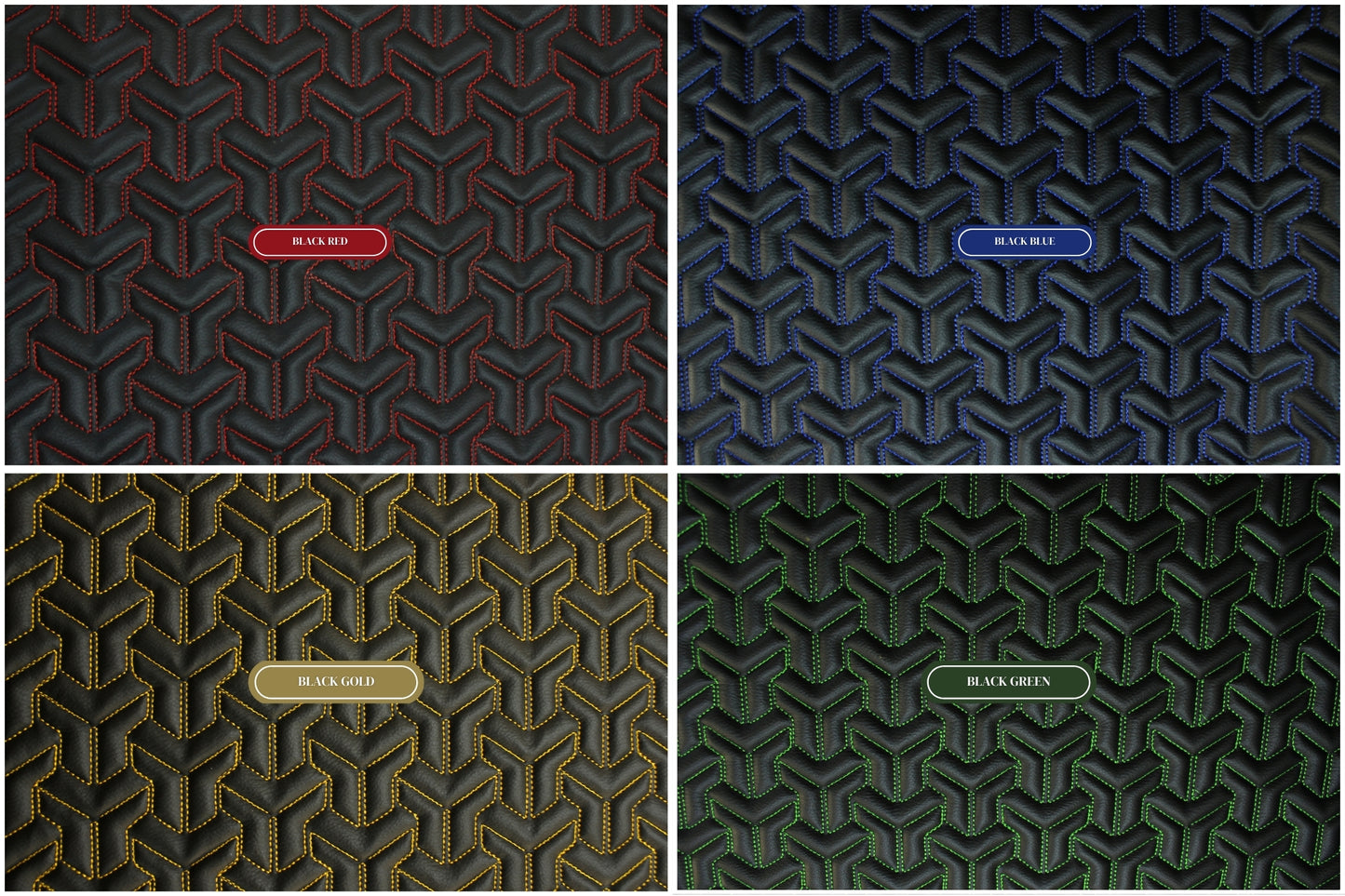 Trio Triangle Black Quilted Faux Leather Upholstery Fabric | Foam Backing | Automotive, Marine, Furniture | 140cm (55.1") Wide Mercedes - BMW - VW