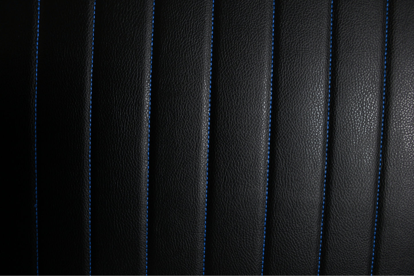 Blue Quilted Black Vinyl Faux Leather Car Upholstery Fabric | 2" x 5cm Pattern Line Stitch with 5mm Foam Backing | 140cm Wide | Automotive