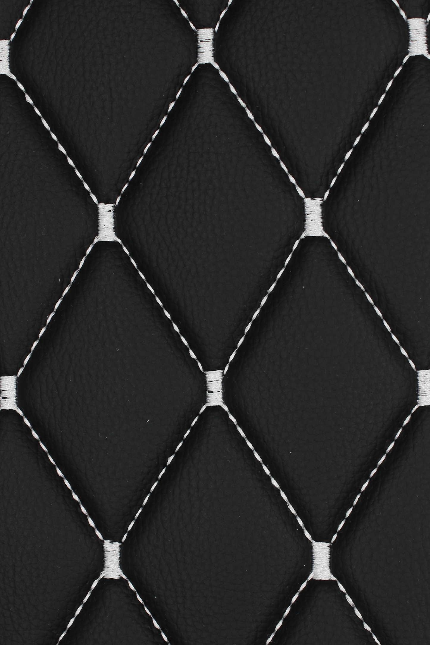 White Quilted Black Vinyl Grain Faux Leather Car Upholstery Fabric | 2"x3" - 5x8cm Big Diamond Stitch with Foam | 140cm & 55.1" Wide | Artificial Leather