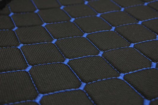 Blue Quilted Black Interior Car Upholstery Fabric Diamond Stitch 2"x2"  5x5cm Size 5mm Foam 150cm - 59" inch Wide Professional Automobile