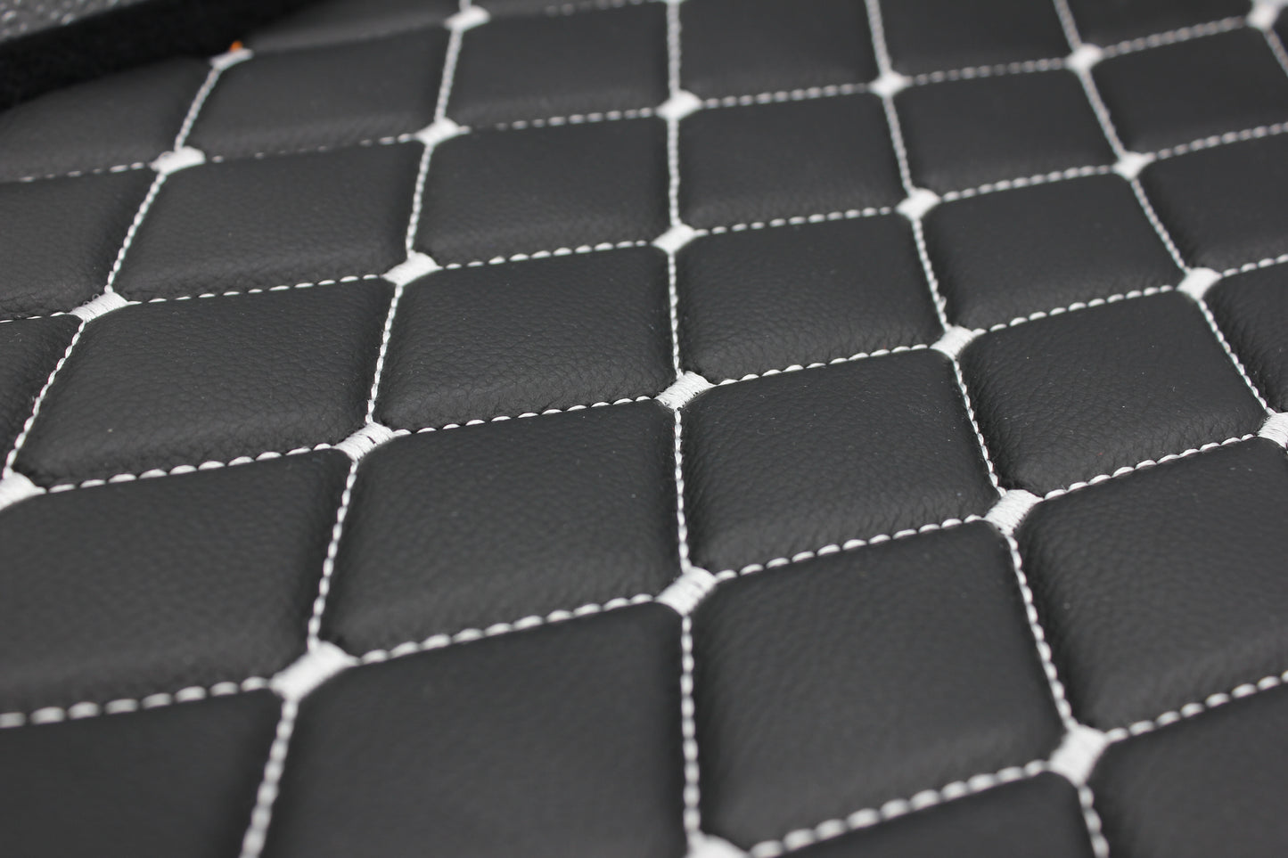 White Quilted Black Vinyl Grain Faux Leather Car Upholstery Fabric | 2"x3" - 5x8cm Big Diamond Stitch with Foam | 140cm & 55.1" Wide | Artificial Leather