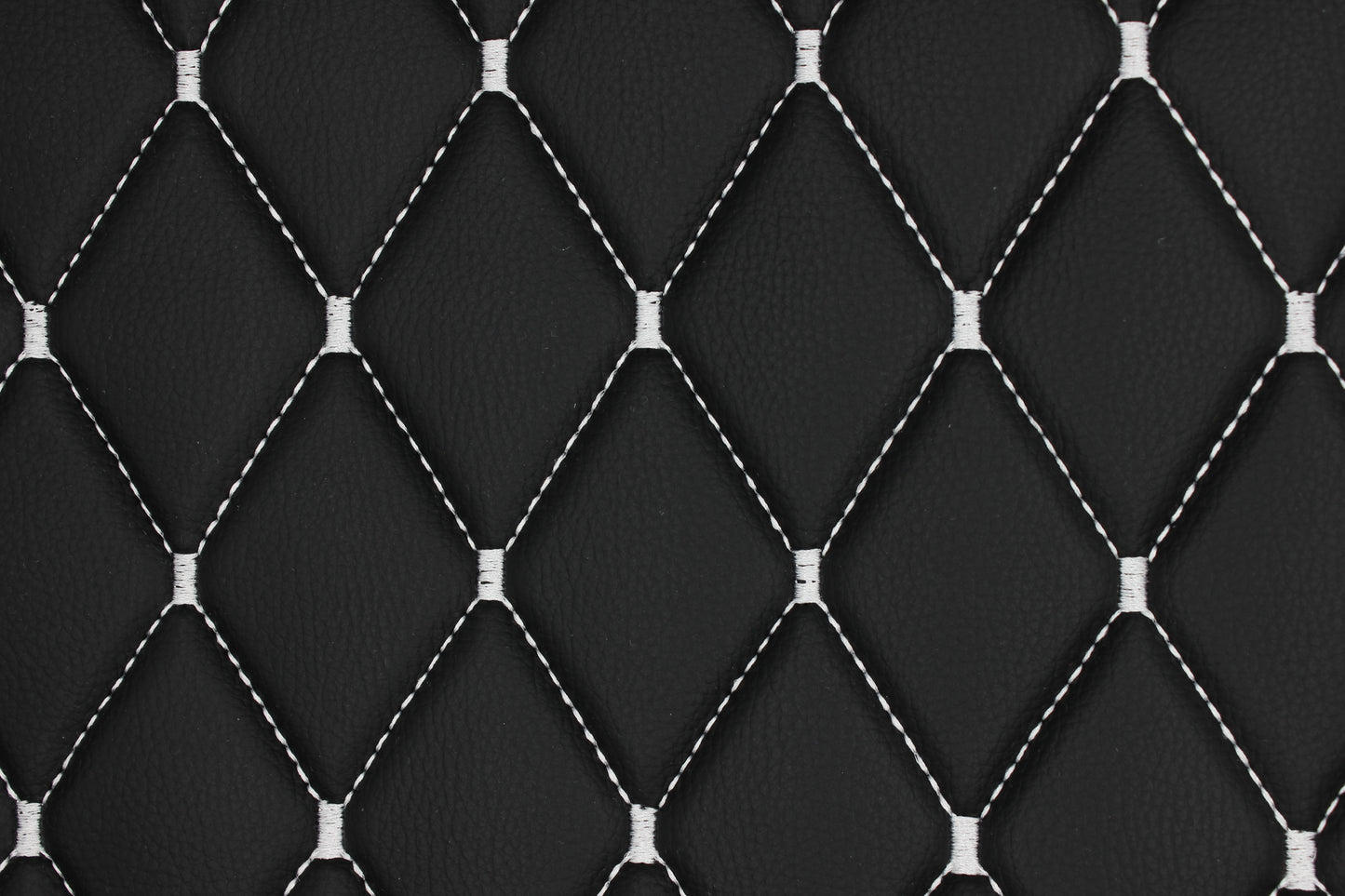 White Quilted Black Vinyl Grain Faux Leather Car Upholstery Fabric | 2"x3" - 5x8cm Big Diamond Stitch with Foam | 140cm & 55.1" Wide | Artificial Leather