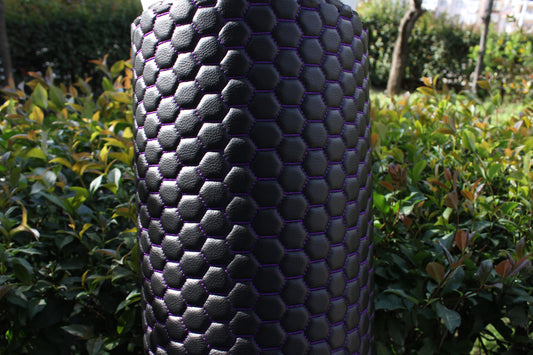 Purple Quilted Black Vinyl Faux Leather Car Upholstery Fabric | 2" x 5cm Honeycomb Pattern Stitch with 5mm Foam Backing | 140cm Wide | Automotive