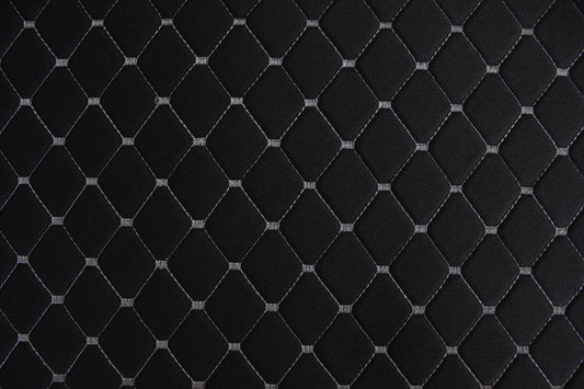 Fume Gray Quilted Black Interior Car Upholstery Fabric Diamond Stitch 2"x2"  5x5cm Size 5mm Foam 150cm - 59" inch Wide Automobile