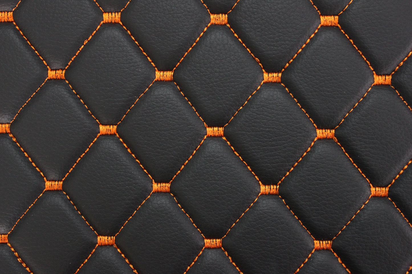 Black Orange Quilted Vinyl Faux Leather Car Upholstery Fabric | 2"x2" 5x5cm Diamond Stitch with 5mm Foam | 140cm Wide | Automotive