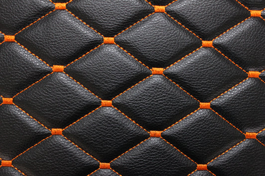 Orange Quilted Black Vinyl Grain Faux Leather Car Upholstery Fabric | 2"x3" - 5x8cm Diamond Stitch with Foam | 140cm & 55.1" Wide | Artificial Leather (Copy)