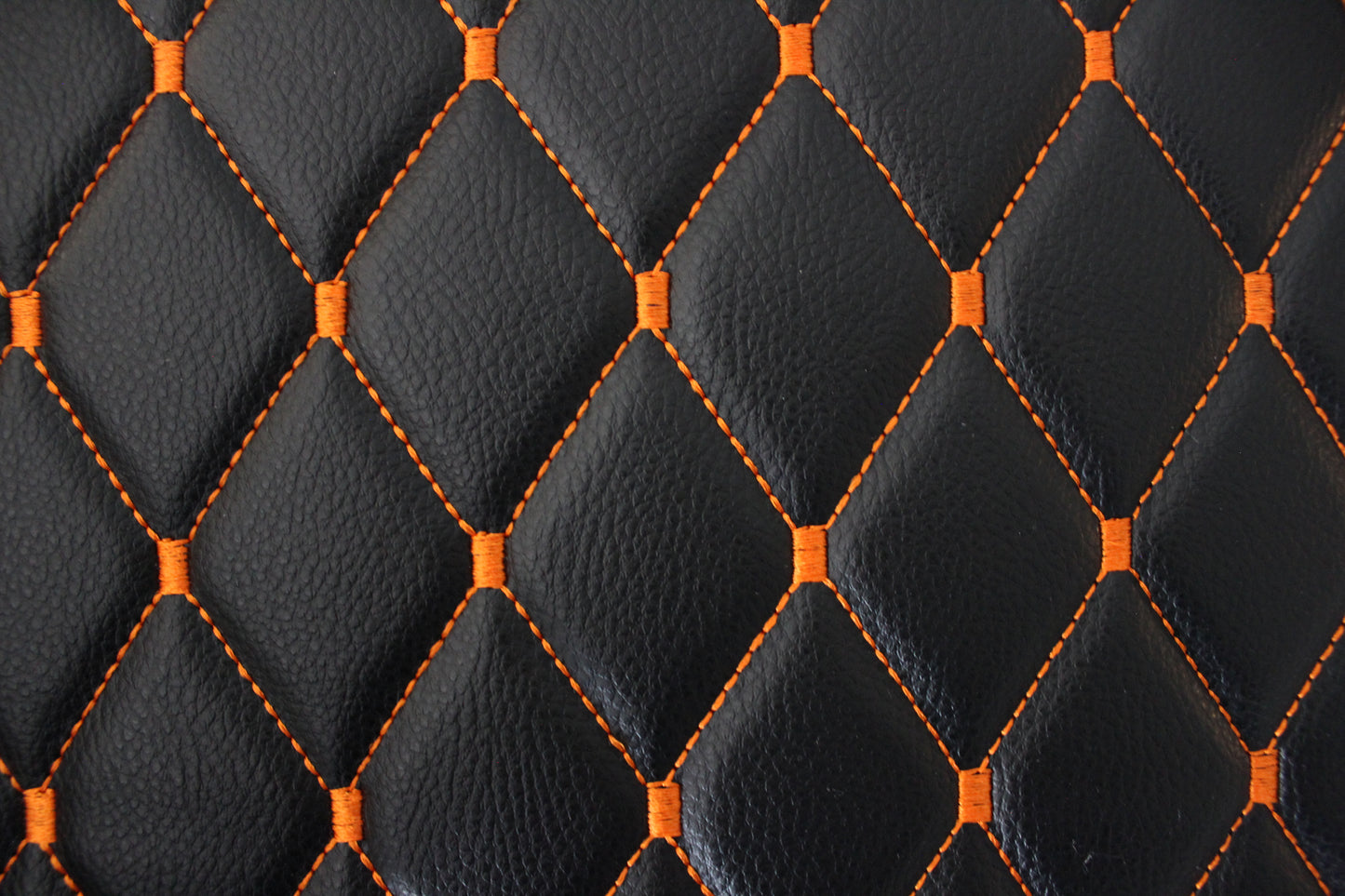 Orange Quilted Black Vinyl Grain Faux Leather Car Upholstery Fabric | 2"x3" - 5x8cm Diamond Stitch with Foam | 140cm & 55.1" Wide | Artificial Leather (Copy)