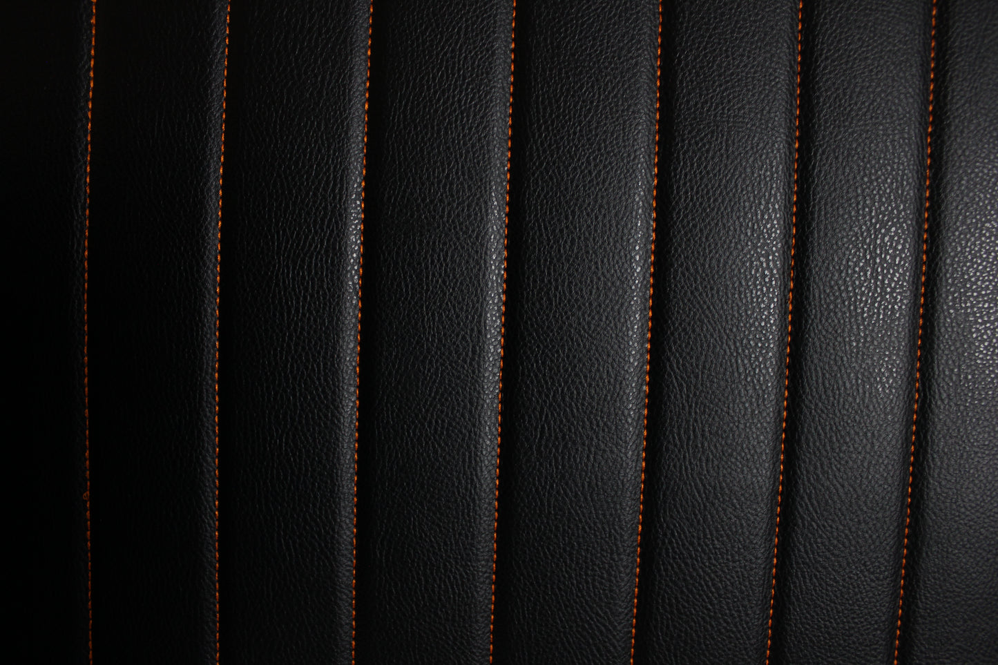 Black Quilted Orange Vinyl Faux Leather Car Upholstery Fabric | 2" x 5cm Pattern Line Stitch with 5mm Foam Backing | 140cm Wide | Automotive Projects