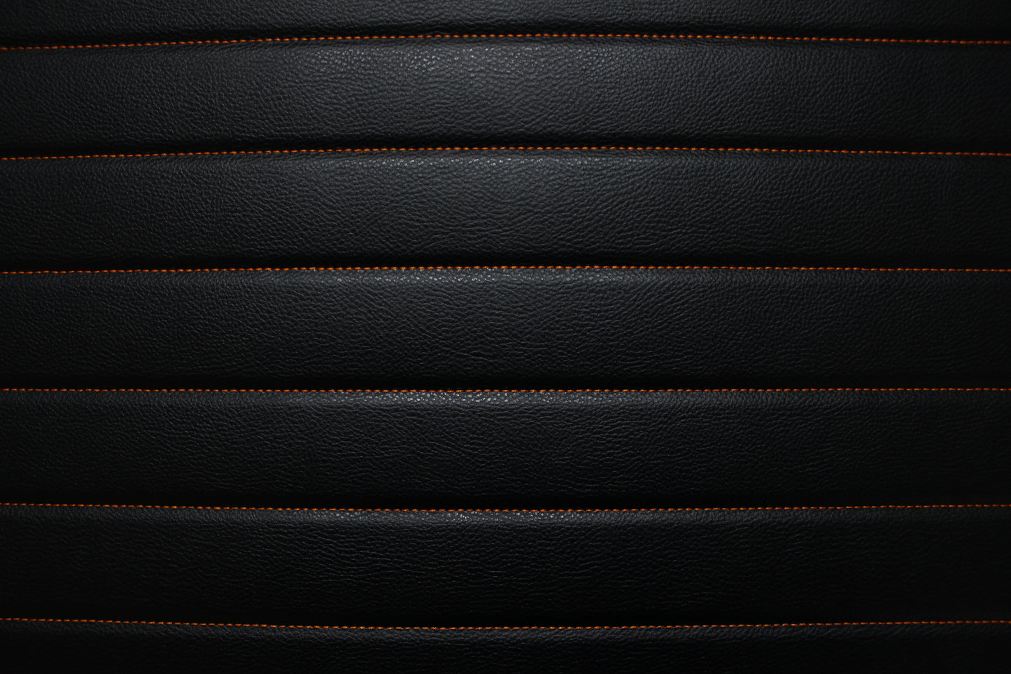 Black Quilted Orange Vinyl Faux Leather Car Upholstery Fabric | 2" x 5cm Pattern Line Stitch with 5mm Foam Backing | 140cm Wide | Automotive Projects