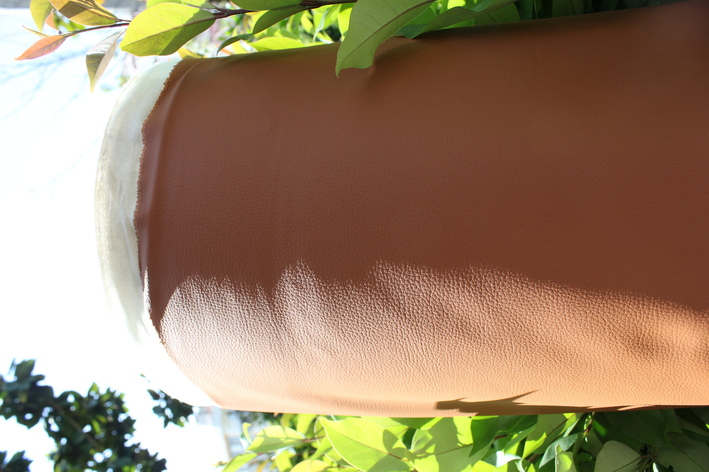Brown Tan Vinyl Faux Leather Car Upholstery Fabric | Foam | 140cm W - 55" Wide | Grain Artificial Leather Automotive Boat Yacht Marine