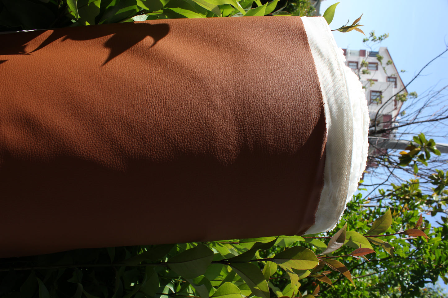 Brown Tan Vinyl Faux Leather Car Upholstery Fabric | Foam | 140cm W - 55" Wide | Grain Artificial Leather Automotive Boat Yacht Marine