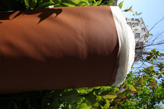 Brown Tan Vinyl Faux Leather Car Upholstery Fabric | Foam | 140cm W - 55" Wide | Grain Artificial Leather Automotive Boat Yacht Marine