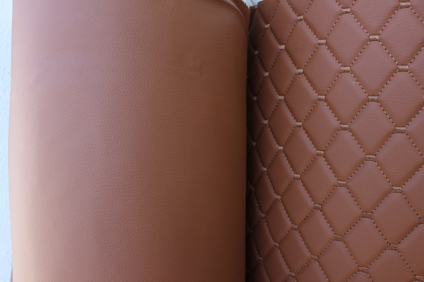 Brown Tan Vinyl Faux Leather Car Upholstery Fabric | Foam | 140cm W - 55" Wide | Grain Artificial Leather Automotive Boat Yacht Marine