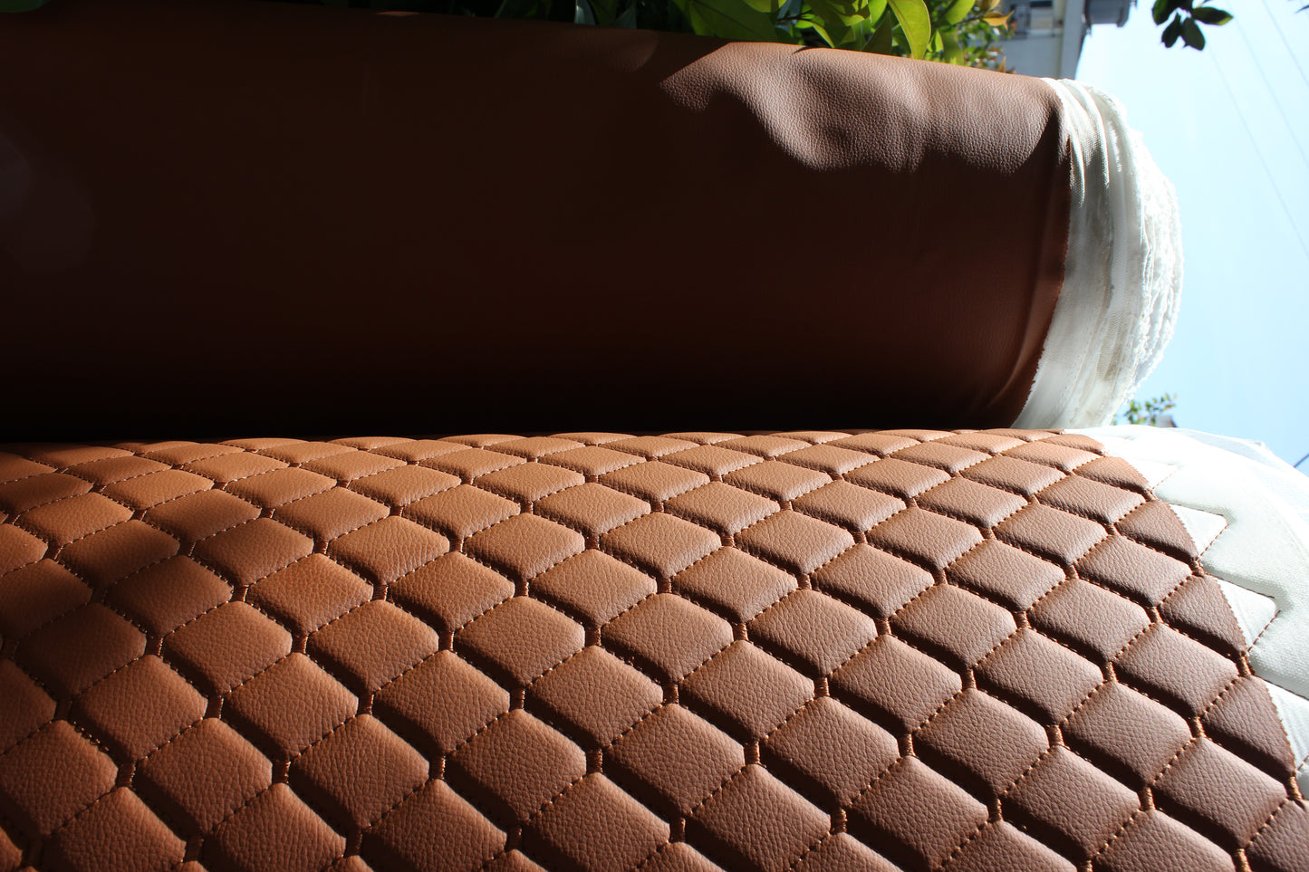 Brown Tan Vinyl Faux Leather Car Upholstery Fabric | Foam | 140cm W - 55" Wide | Grain Artificial Leather Automotive Boat Yacht Marine