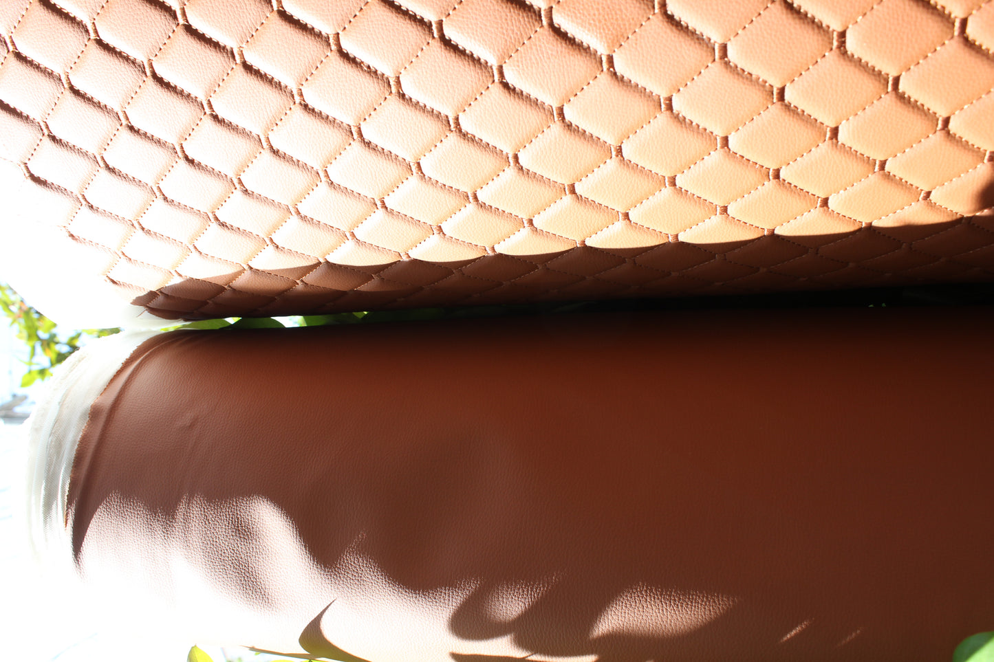 Brown Tan Vinyl Faux Leather Car Upholstery Fabric | Foam | 140cm W - 55" Wide | Grain Artificial Leather Automotive Boat Yacht Marine