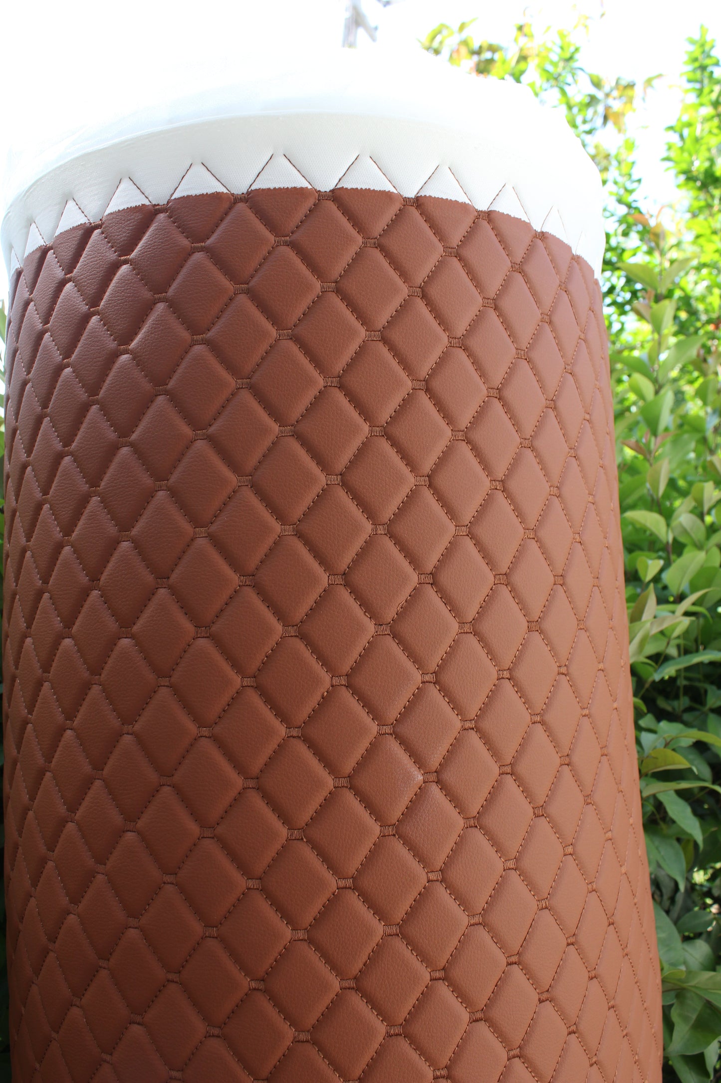 Tan Brown Quilted Tan Vinyl Faux Leather Car Upholstery Fabric | 2"x2" 5x5cm Diamond Stitch with 5mm Foam | 140cm Wide | Automotive Projects