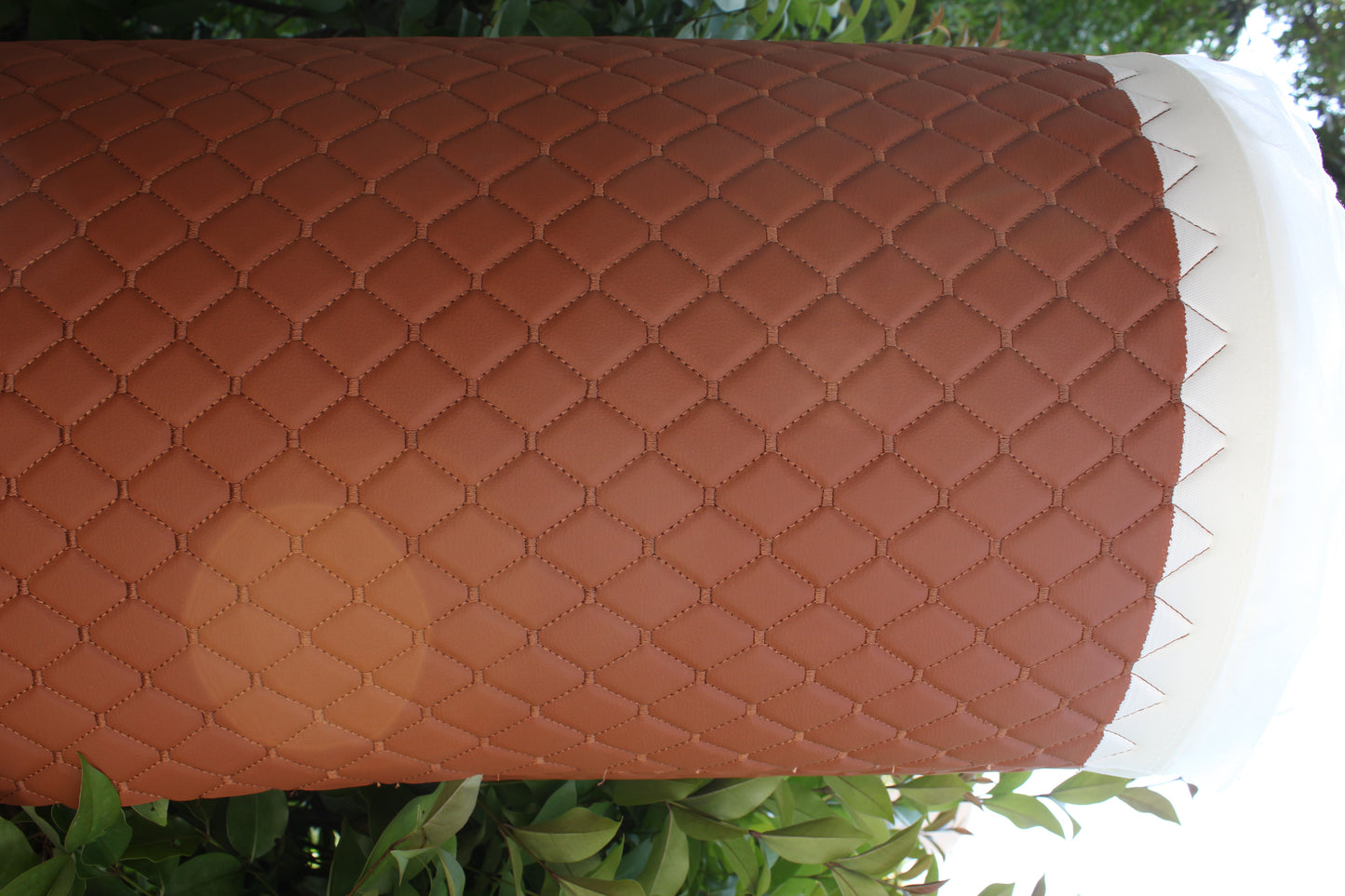 Tan Brown Quilted Tan Vinyl Faux Leather Car Upholstery Fabric | 2"x2" 5x5cm Diamond Stitch with 5mm Foam | 140cm Wide | Automotive Projects