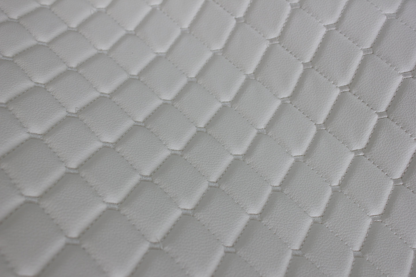 White Quilted White Vinyl Grain Faux Leather Car Upholstery Fabric | 2"x2" - 5x5cm Diamond Stitch with Foam | 140cm & 55.1" Wide | Artificial Leather