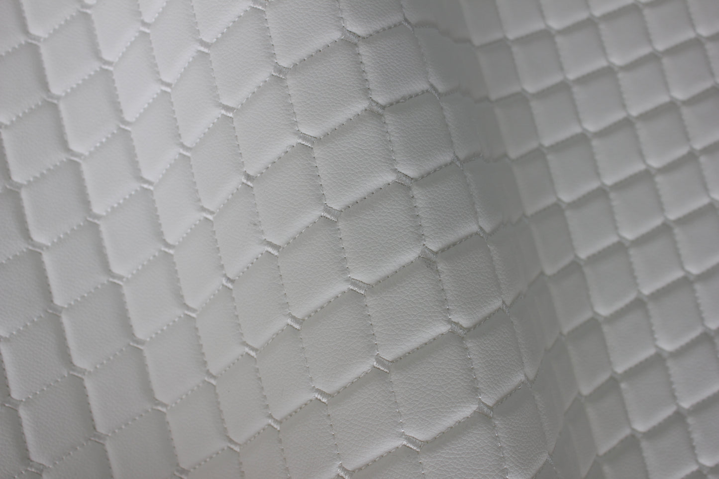 White Quilted White Vinyl Grain Faux Leather Car Upholstery Fabric | 2"x2" - 5x5cm Diamond Stitch with Foam | 140cm & 55.1" Wide | Artificial Leather