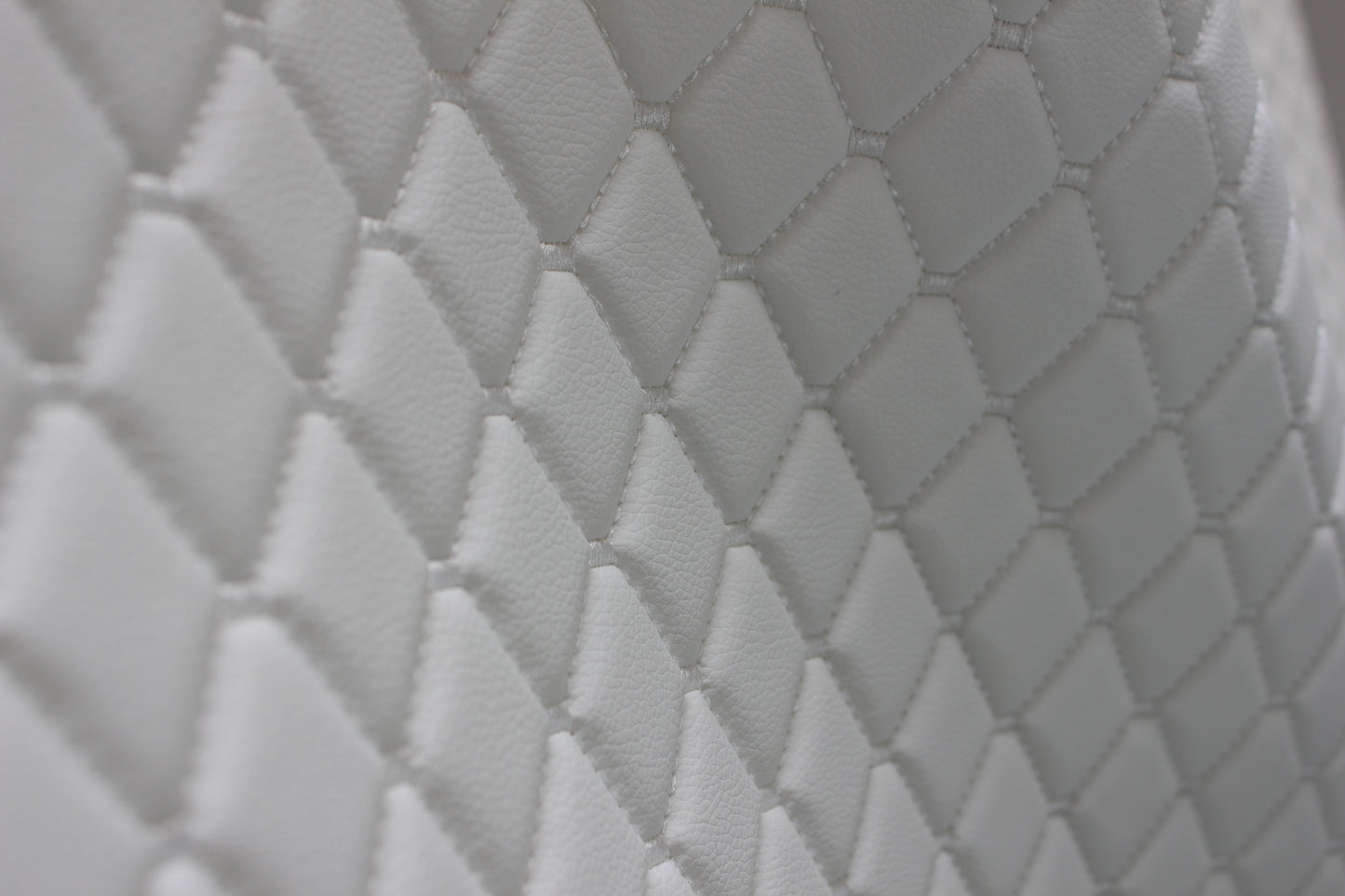 White Quilted White Vinyl Grain Faux Leather Car Upholstery Fabric | 2"x2" - 5x5cm Diamond Stitch with Foam | 140cm & 55.1" Wide | Artificial Leather