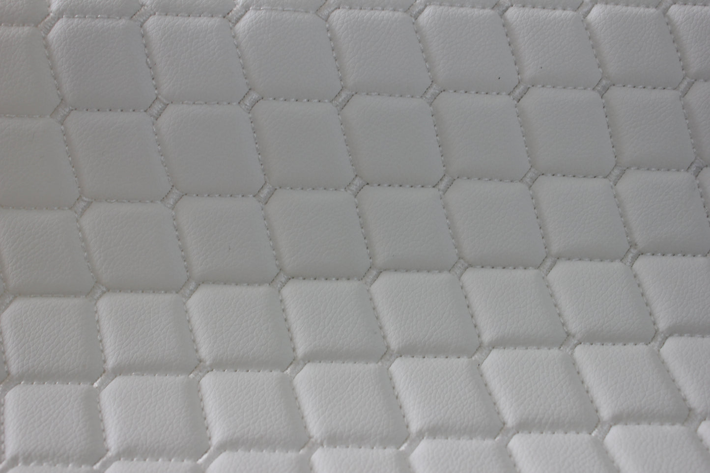 White Quilted White Vinyl Grain Faux Leather Car Upholstery Fabric | 2"x2" - 5x5cm Diamond Stitch with Foam | 140cm & 55.1" Wide | Artificial Leather