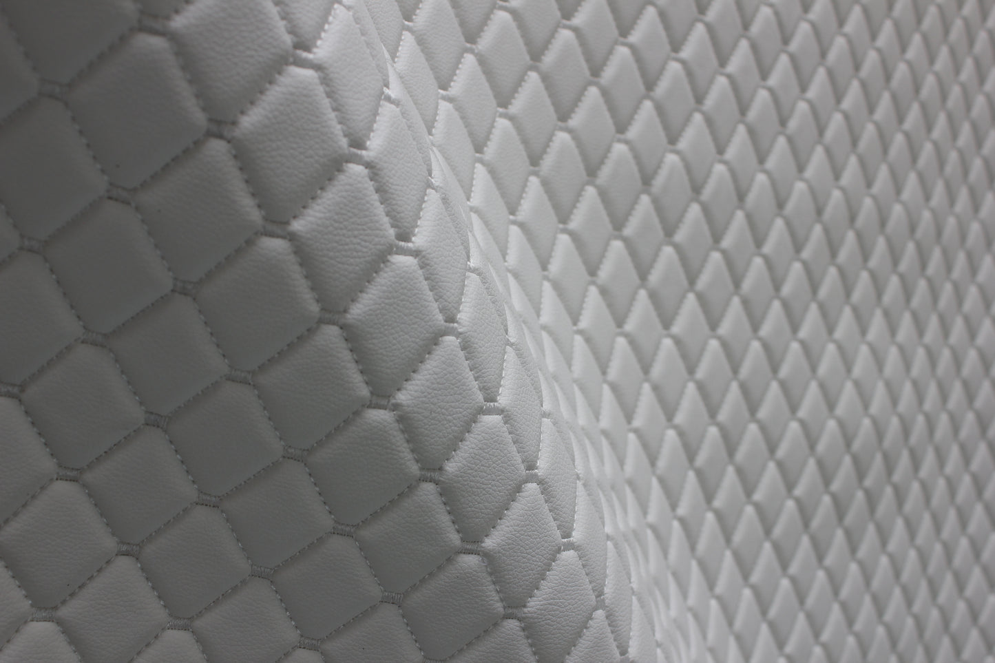 White Quilted White Vinyl Grain Faux Leather Car Upholstery Fabric | 2"x2" - 5x5cm Diamond Stitch with Foam | 140cm & 55.1" Wide | Artificial Leather