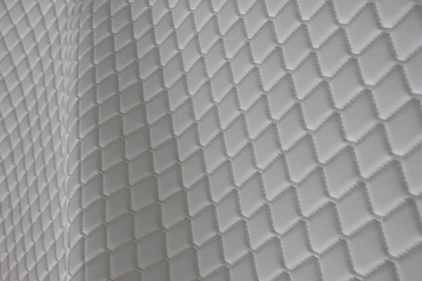 White Quilted White Vinyl Grain Faux Leather Car Upholstery Fabric | 2"x2" - 5x5cm Diamond Stitch with Foam | 140cm & 55.1" Wide | Artificial Leather