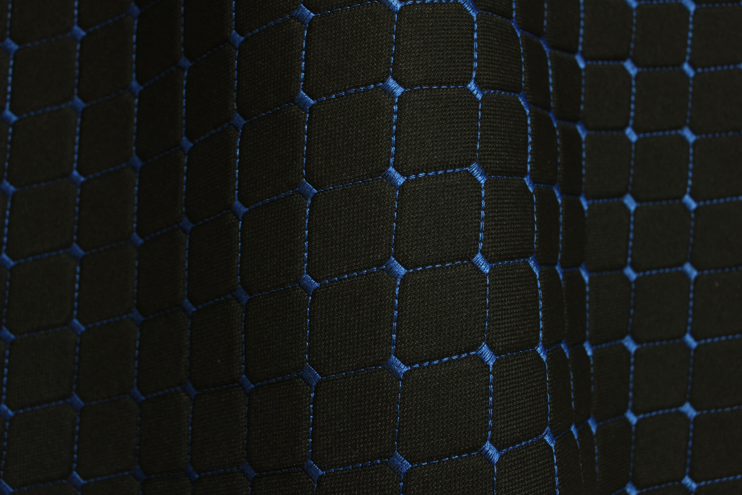 Blue Quilted Black Interior Car Upholstery Fabric Diamond Stitch 2"x2"  5x5cm Size 5mm Foam 150cm - 59" inch Wide Professional Automobile