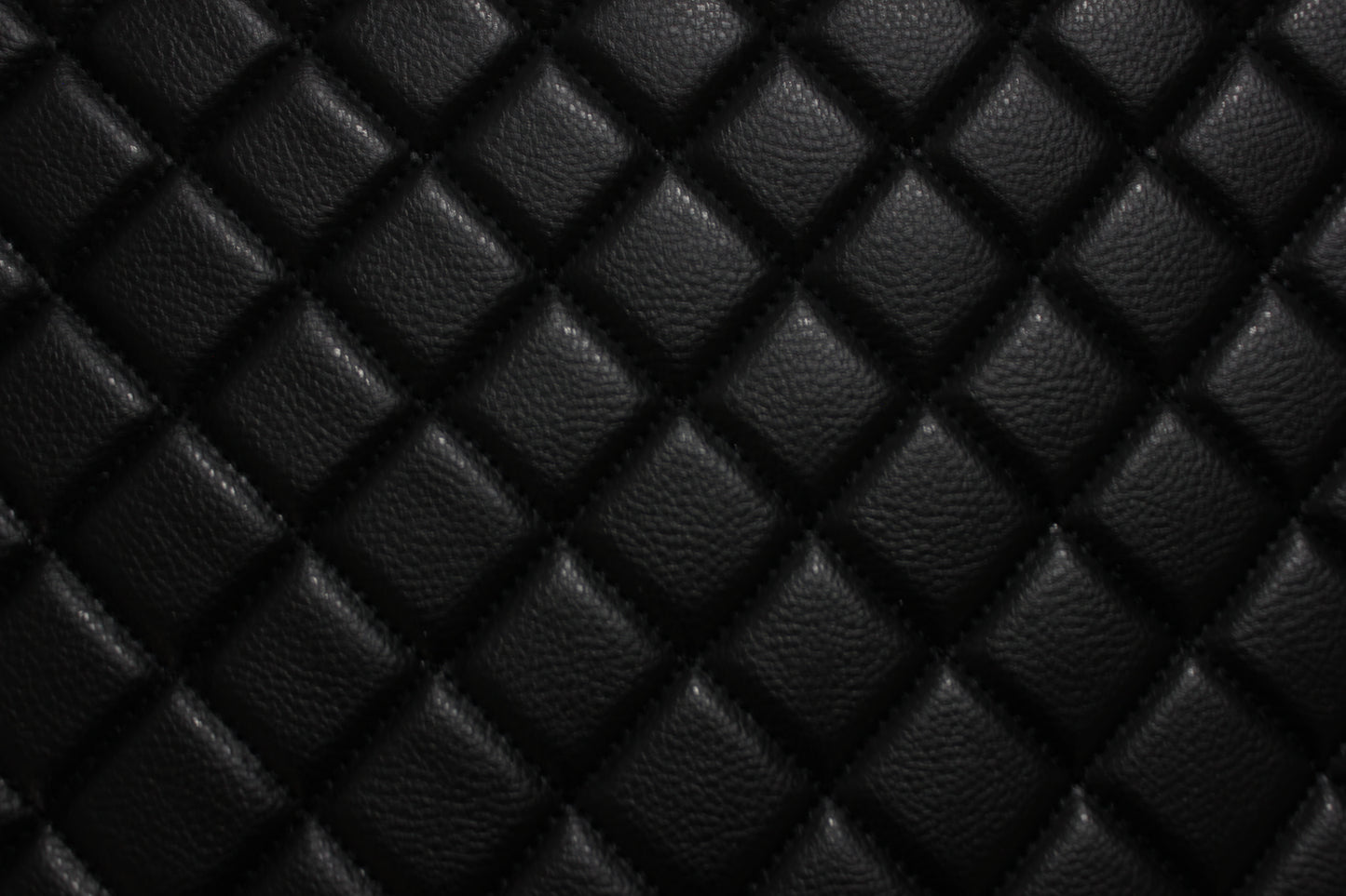 Black Quilted Black Vinyl Faux Leather Car Upholstery Fabric | 2"x2" 5x5cm Single Diamond Stitch with 5mm Foam | 140cm Wide | Automotive