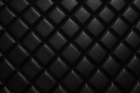 Black Quilted Black Vinyl Faux Leather Car Upholstery Fabric | 2"x2" 5x5cm Single Diamond Stitch with 5mm Foam | 140cm Wide | Automotive