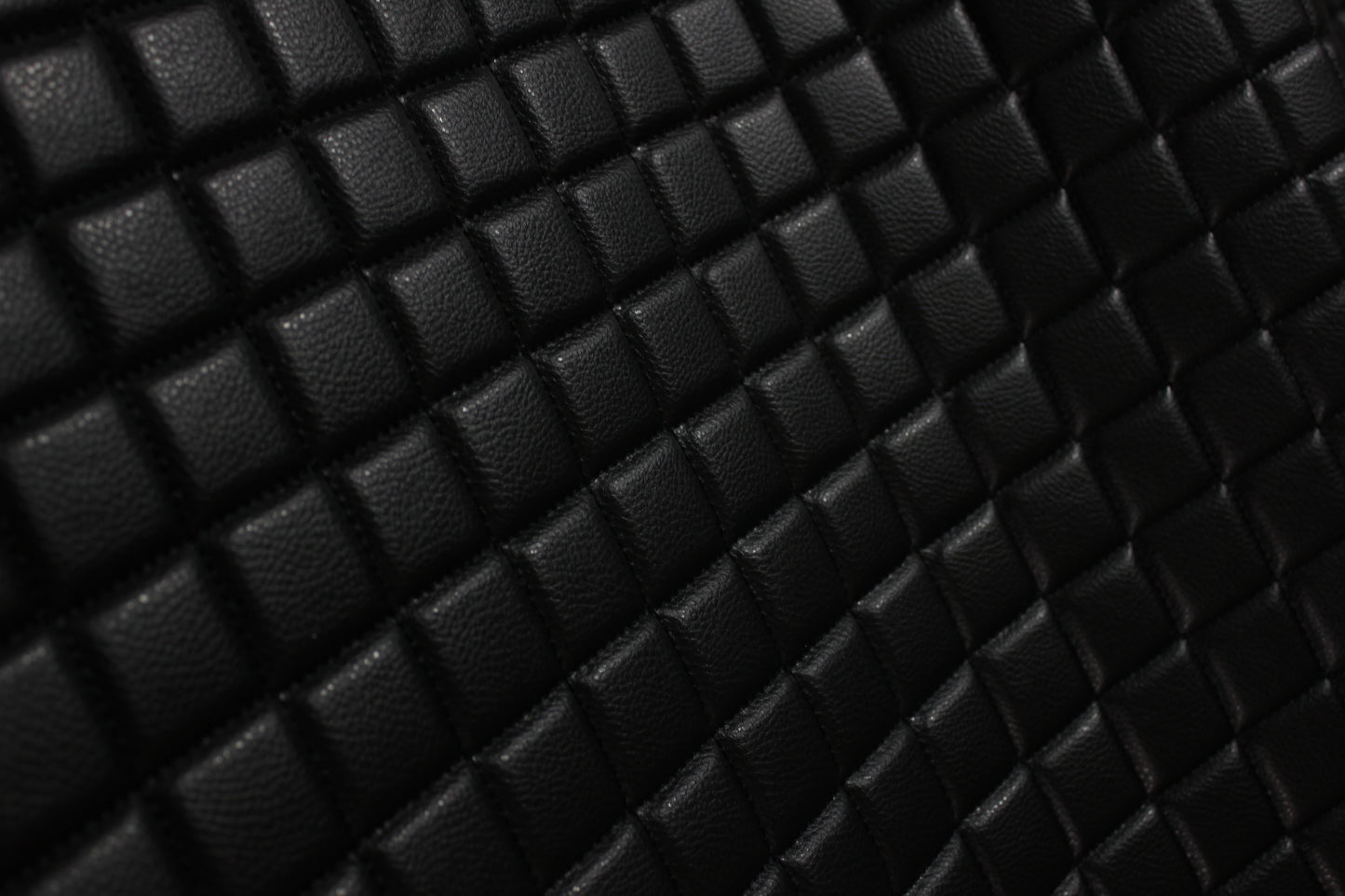 Black Quilted Black Vinyl Faux Leather Car Upholstery Fabric | 2"x2" 5x5cm Single Diamond Stitch with 5mm Foam | 140cm Wide | Automotive