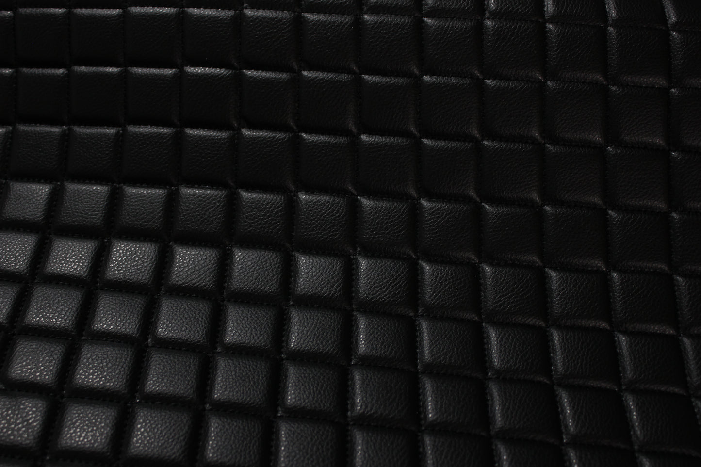 Black Quilted Black Vinyl Faux Leather Car Upholstery Fabric | 2"x2" 5x5cm Single Diamond Stitch with 5mm Foam | 140cm Wide | Automotive