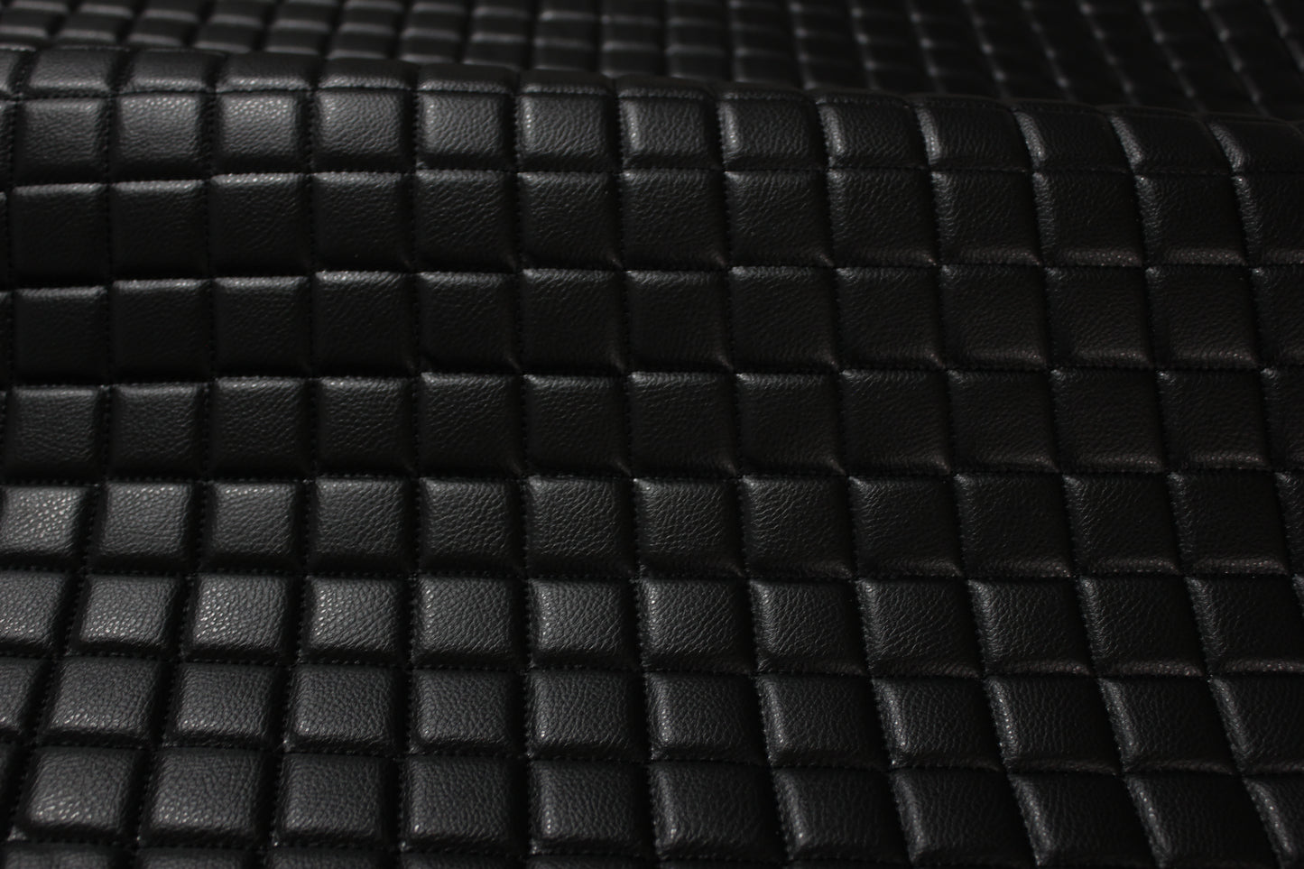 Black Quilted Black Vinyl Faux Leather Car Upholstery Fabric | 2"x2" 5x5cm Single Diamond Stitch with 5mm Foam | 140cm Wide | Automotive