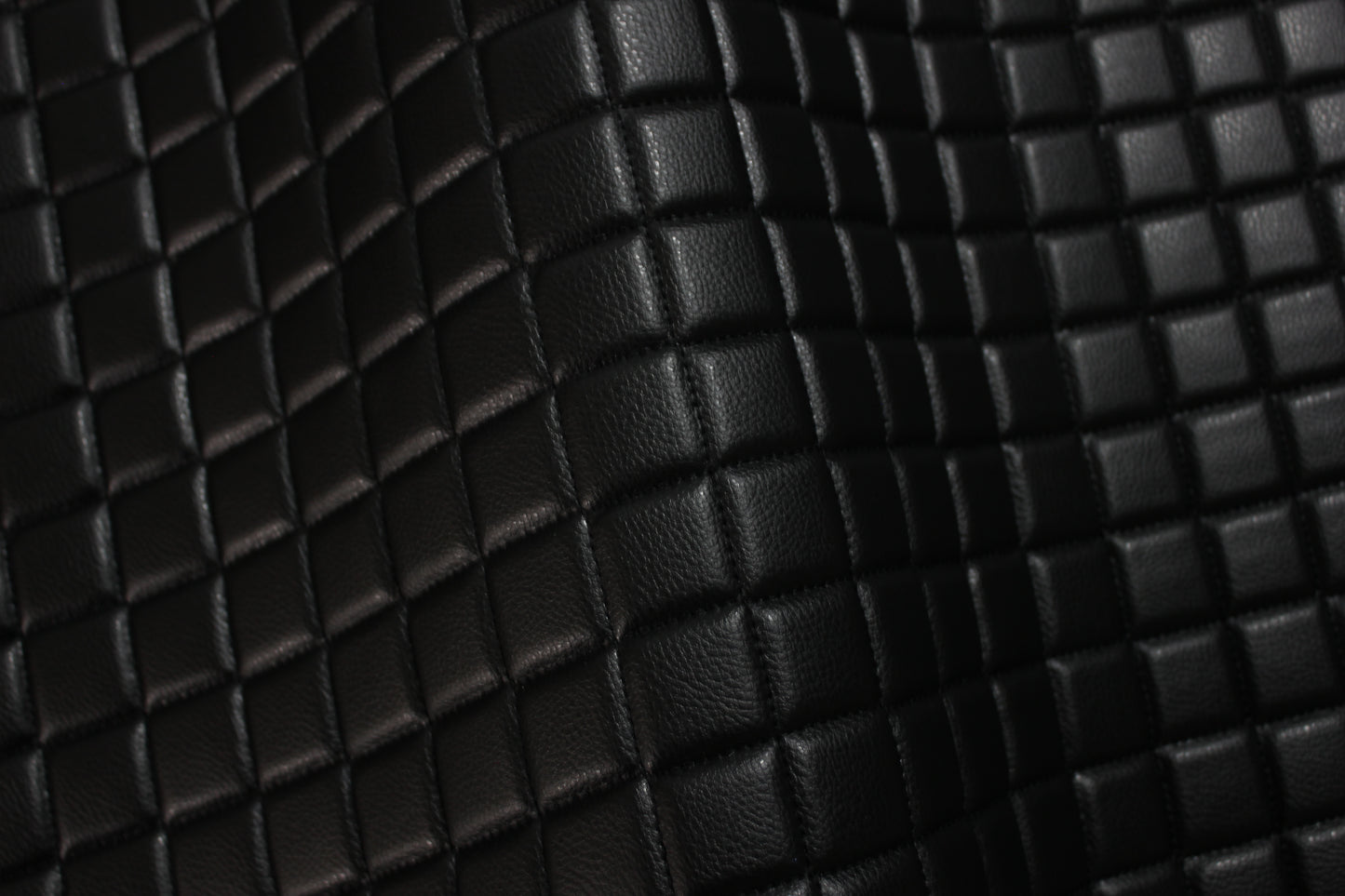 Black Quilted Black Vinyl Faux Leather Car Upholstery Fabric | 2"x2" 5x5cm Single Diamond Stitch with 5mm Foam | 140cm Wide | Automotive